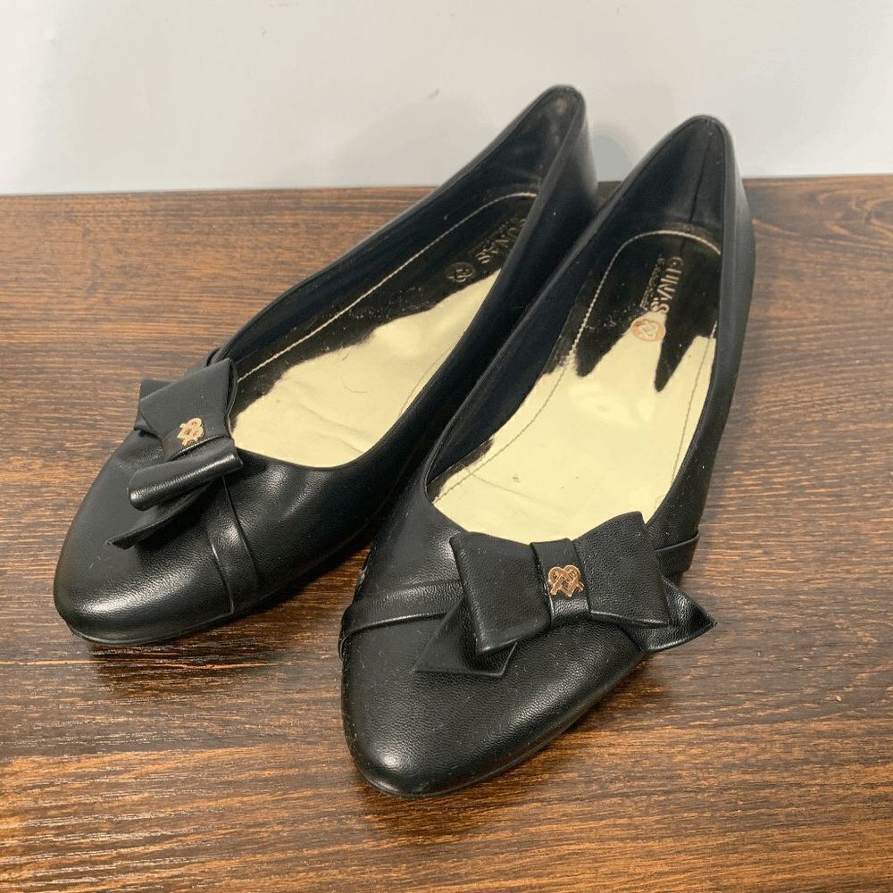 Gunas No Animals Harmed Leather Slip On Almond Toe Ballet Flat Black Size 10